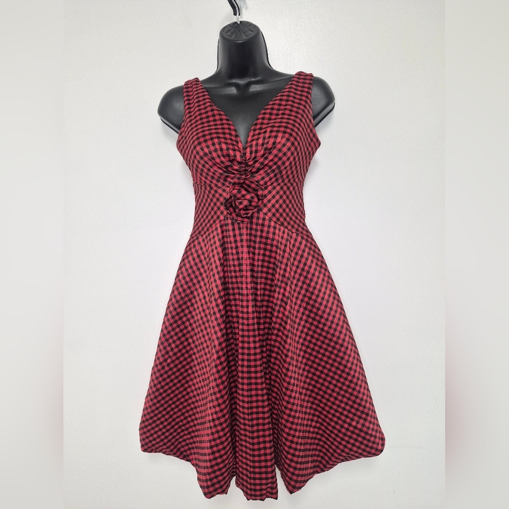 Joseph Ribkoff Retro Pin Up Gingham Print Bubble Hem Midi Dress sz 4 82439